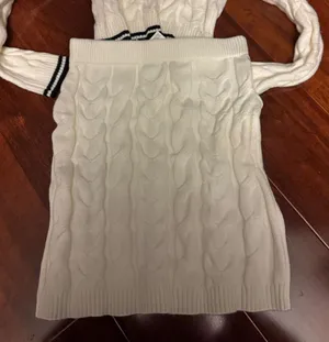 Sincerely Jules Cream Cable-Knit Pencil Skirt with Navy Trim thumbnail 1