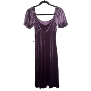 All in Favor Puff Sleeve Crushed Velvet Dress - Plum Size M thumbnail 5