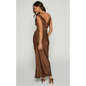 ✨Juliet Midi Dress - V Neck Lace Insert Satin Slip Sz 6 Dress In Chocolate✨ thumbnail 6