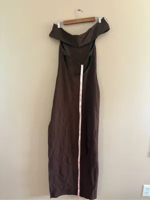 Lulus Chastain Brown Ponte Knit Off-the-Shoulder Maxi Dress Size Medium Formal thumbnail 6