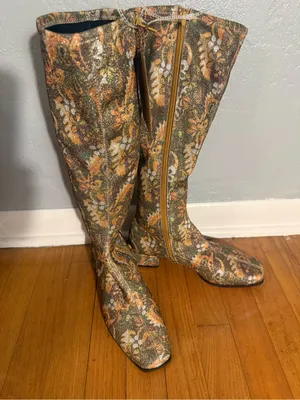 Chelsea and Violet Zayla Brocade Print Knee-High Women's Heel Boots thumbnail 3