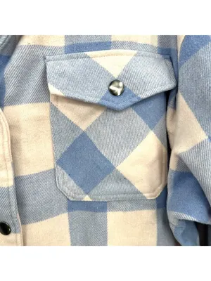 HFX Blue & Cream Plaid Long Sleeve Shacket Front Pockets Size Large thumbnail 5