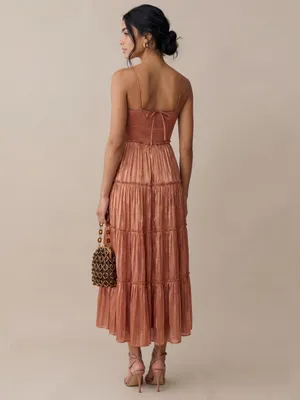 Few Moda NWT o.p.t East Dress size XL Rust Cowboy Copper midi pleated thumbnail 2