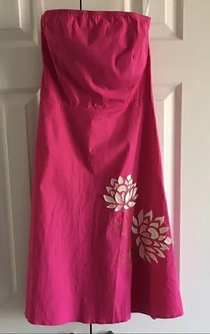 Flamingo USA Hot Pink Strapless Dress w/ Floral Appliqué Design, Size S thumbnail 1