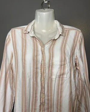 American Eagle Outfitters Shirt Womens XS White Stripe Button Long Sleeve Top thumbnail 1