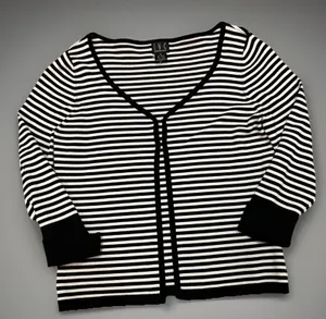 INC (Int’l Concept) Striped Cardigan W Stretch 3/4 Sleeve Back & White Womens M thumbnail 1