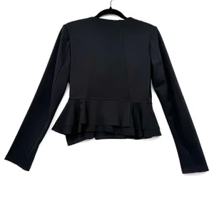 Obsession Black Peplum Moto Jacket Asymmetrical Zip Stretch Biker Edgy Sz Medium thumbnail 2