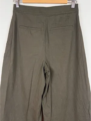 Theory Olive Green Stretch Crepe Wide Leg Cropped Pants High Rise Size 2 thumbnail 5