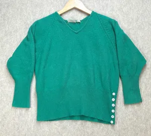 Liz Claiborne Vintage S Quiet Luxury Green Angora Wool Blend Side Button Sweater thumbnail 1