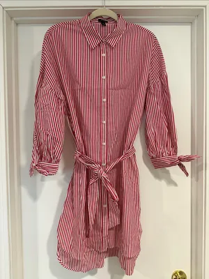 Ann Taylor Red and White Striped Button-Up Tunic thumbnail 1