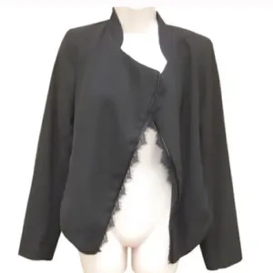 Anthro Elevenses Black Lace Trim Blazer thumbnail 3