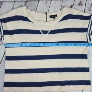 Topshop Womens Angora Blend Striped Short‎ Sleeve Sweater Cream Navy Blue US 4 thumbnail 8
