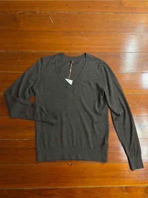 NWT Quince Lightweight Cotton Cashmere V-Neck Sweater Heather Charcoal Sz S 🧡🎀 thumbnail 8