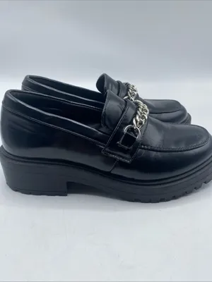 Yetier Black Platform Loafers Chunky Lug Sole Women's 7 Chain Detail Grunge thumbnail 3