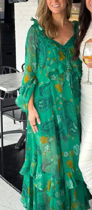 FREE PEOPLE Paisley Petals Maxi Dress in Green Size Small thumbnail 1