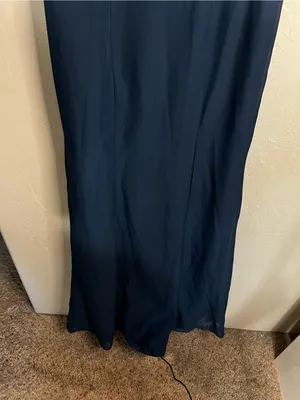 NWT JJs House Navy Blue Chiffon Off Shoulder Ruffle Front Slit Formal Maxi Dress thumbnail 4