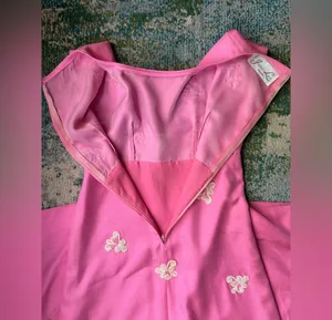 Vintage handmade 50/60s pink beaded cap sleeve formal maxi dress, size small thumbnail 2