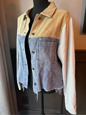 Oli & Hali Corduroy Colorblock Button-Front Jacket - Blue/Tan small thumbnail 5