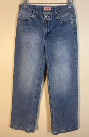 Juicy Couture Wide Leg‎ Jeans Womens 7/28 Blue Excellent Pink Rhinestone Logo thumbnail 1