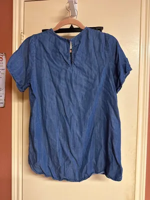 Betseys Boutique Shop Blue Tencel Short-Sleeve Blouse Womens Small Lightweight C thumbnail 8