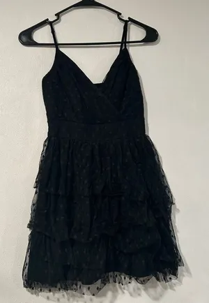 Abercrombie & Fitch Black Swiss Dot Tulle Mini Dress Spaghetti Strap XS thumbnail 1