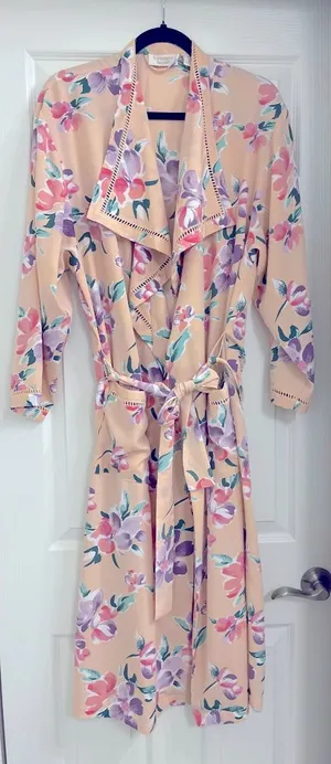 Women’s Vintage 70's Victoria's Secret Gold Label Pink Floral Midi Robe Size P/S thumbnail 1