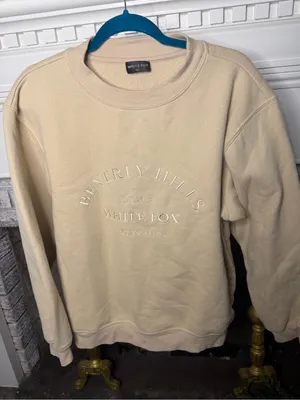 White Fox Beverly Hills Embroidered Oversized Crewneck Sweatshirt Beige M/L thumbnail 1