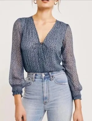 Abercrombie‎ & Fitch Blue Leopard Print Sheer Long Sleeve Bodysuit thumbnail 1
