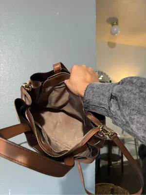 Michael Kors Brown Pebbled Leather Belted Satchel Crossbody Bag thumbnail 8