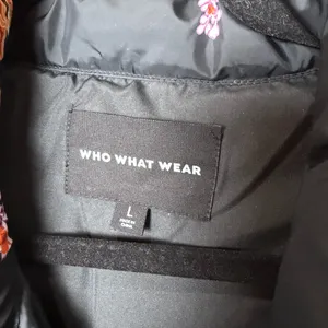 WHO WHAT WEAR Cinch Waist Floral Black Quilted Puffer Size large thumbnail 5