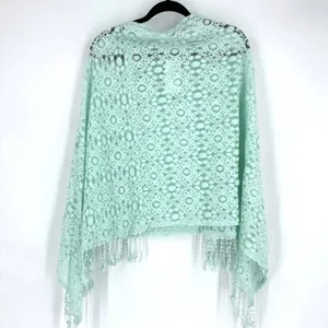 NWT Alberto Makali Mint Green‎ Lace Poncho Fringe Cape Boho Festival Sheer M thumbnail 3