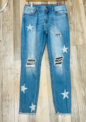 Miss Me High Rise Distressed Star Printed Mom Jeans Rise ankle skinny 29 thumbnail 4