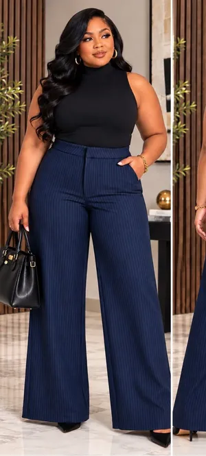 NEW Good American Stripe Ponte Knit Wide-Leg Trousers – Size 32 Plus Size thumbnail 1