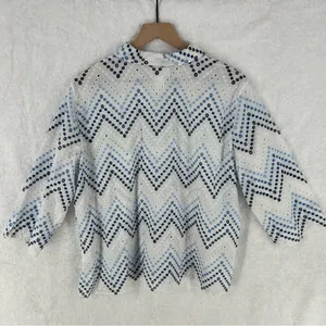 Alfred Dubber Cotton Ombré‎ Blue Eyelet Embroidered 3/4 Sleeve Button Up Shirt L thumbnail 8