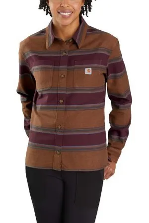 Carhartt Rugged Women’s Flex Maroon, Brown, and Gray Striped Flannel Shirt thumbnail 1