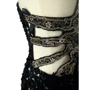 Sherri Hill 51430 Black Sequin Halter Gown Open Back High Slit‎ NWT Size 0 thumbnail 6