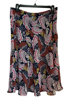 Boden Butterfly Print Midi Skirt US 8 UK 12 NWT A-Line‎ Flared Pull-On Navy Pink thumbnail 1