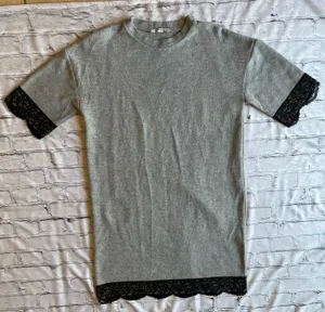 ZARA Trafaluc Grey Jersey Shirt Dress Small Black Lace Goth Comfy Neutral Loose fit thumbnail 1