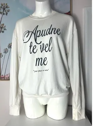 Topshop Tee & Cake Off White Graphic “Your Place or Mine” Sweatshirt Size 8 thumbnail 1