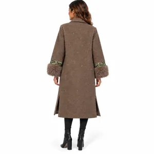 NKN Nekane Womens Wool Blend Coat Sz Small Brown Herringbone Faux Fur Old Money thumbnail 2