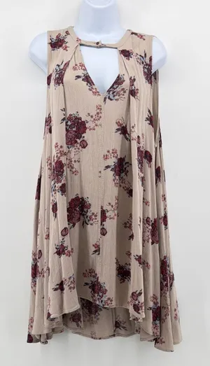Free People Get Your Love Slip Dress M Beige Floral Cutout Trapeze Swing Tunic thumbnail 1