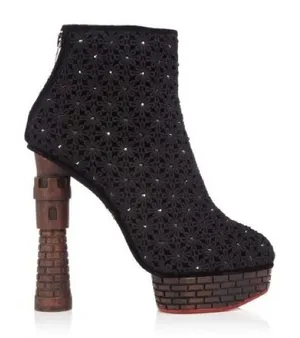 Charlotte Olympia Damsel in Distress Castle Tower Heel Crochet Platform Boots 38 thumbnail 1