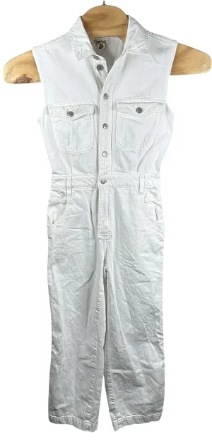 Madewell Denim Sleeveless Carpenter Jumpsuit Womens Size Small White 100% Cotton thumbnail 1