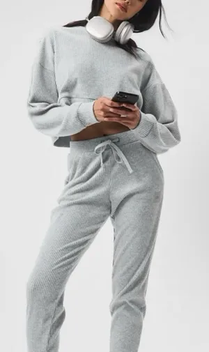 Alo Yoga Gray Ribbed Sweatpants thumbnail 1