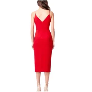 Betsey Johnson Red Faux Wrap Midi Dress Womens 8 V Neck Spaghetti Strap thumbnail 2