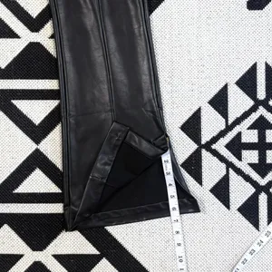 Abercrombie & Fitch Split Hem Vegan Leather Slim Flare Pant in Black Medium thumbnail 11