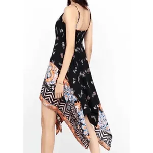 Express Black Orange Paisley Floral Handkerchief Dress, Large‎ thumbnail 10