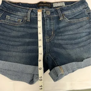 AEROPOSTALE Dark‎ Blue Wash Cuffed Denim Midi Shorts Size 2 Classic Summer thumbnail 8