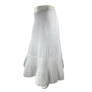 Nashalyly Women's White Elastic Waist Ruffled Tiered Maxi Flare A-Line Skirt XL thumbnail 3