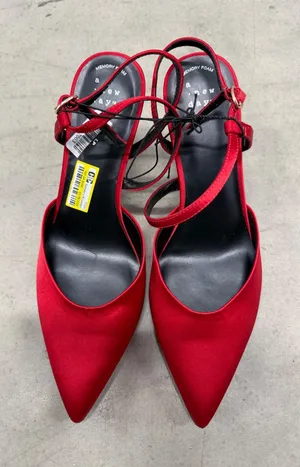 A New Day Red Satin Pointed Toe Ankle Strap Pumps Heels Memory Foam Size 9.5 thumbnail 1
